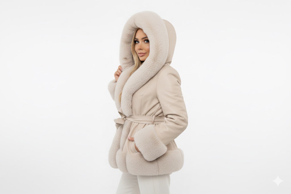 Wiązany płaszcz zimowy z kapturem | Biały - Wygodny i chroniący  Cena promocyjna